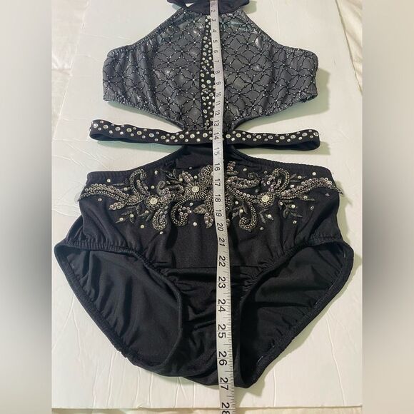 Reverence solo Custom black silver strappy dance costume leotard LA-Large adult - Picture 6 of 11